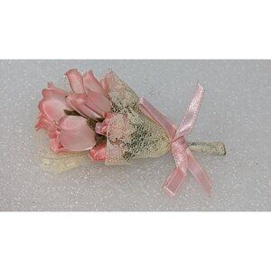 Vintage Pink Lace Rose Bouquet Brooch 3 3/4" X 2 1/2" Floral Pin For Women